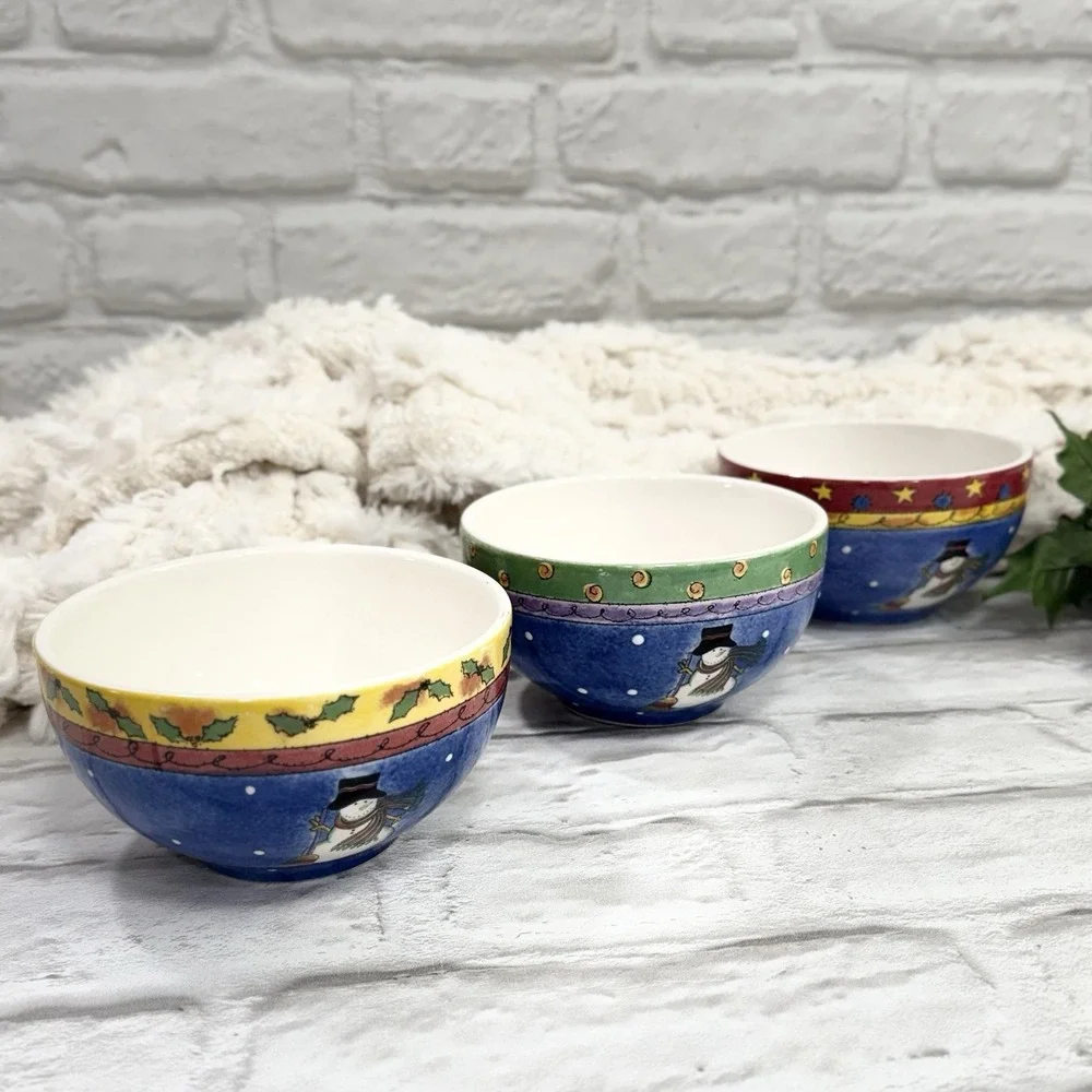 Sango Sweet Shoppe Christmas Snowman Soup Cereal Bowls Set Of 3 By Sue Zipkin